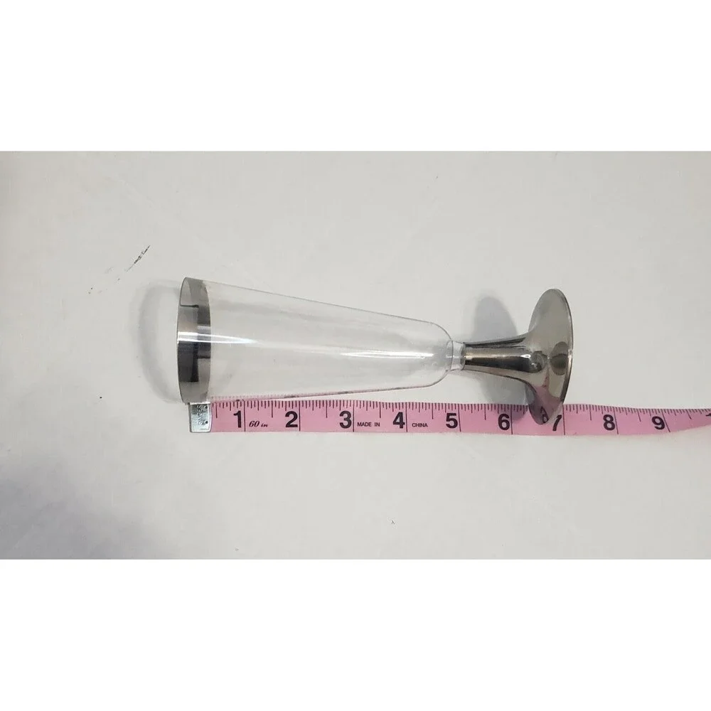 Plastic Stemmed Champagne Flutes Set of 48 Clear with Silver Rim + Base 4 oz New